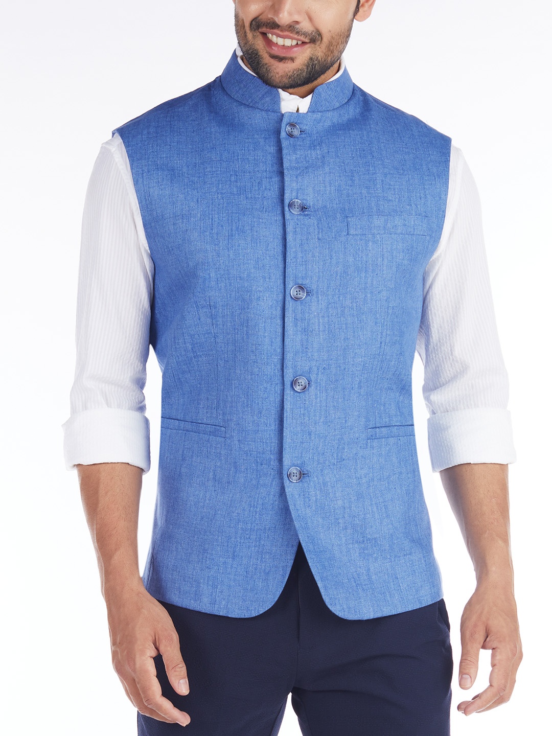 

Indian Terrain Sleeveless Woven Nehru Jacket, Blue