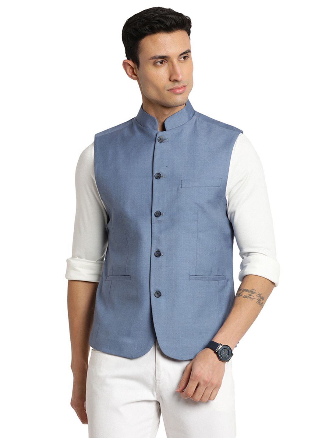 

Indian Terrain Mandarin Collar Nehru Jacket, Blue