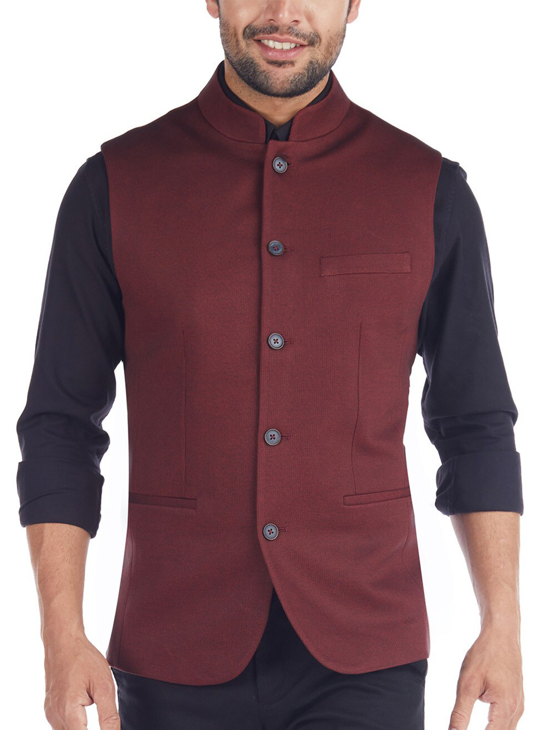 

Indian Terrain Sleeveless Woven Nehru Jacket, Maroon