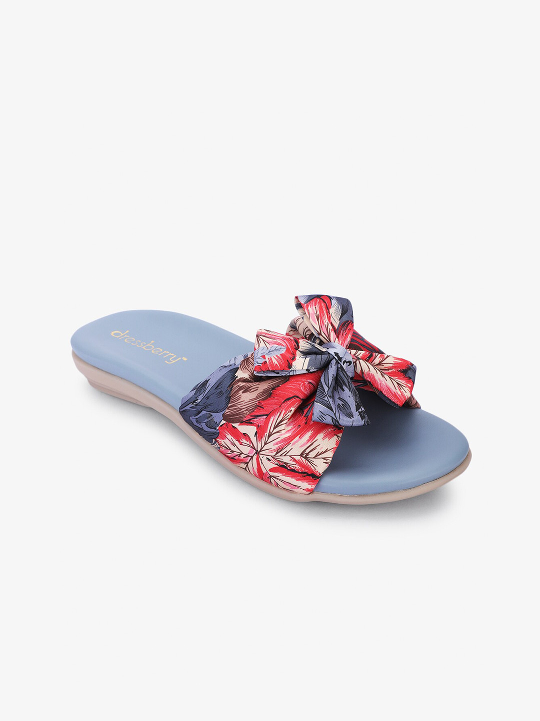 

DressBerry Blue Printed Open Toe Flats With Bows