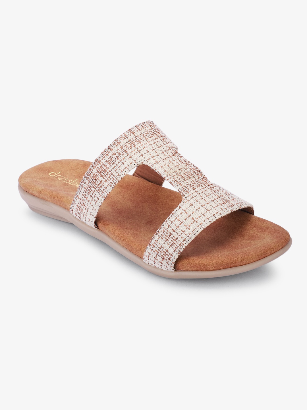 

DressBerry Textured Open Toe Flats, Beige