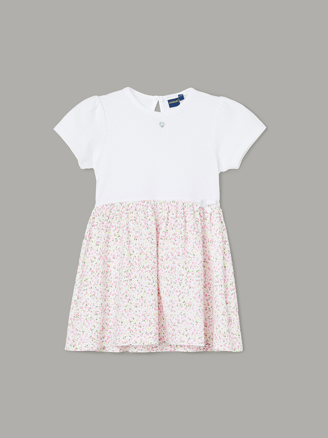 

Juniors by Lifestyle Floral Printed Round Neck Cotton Fit & Flare Dress, White