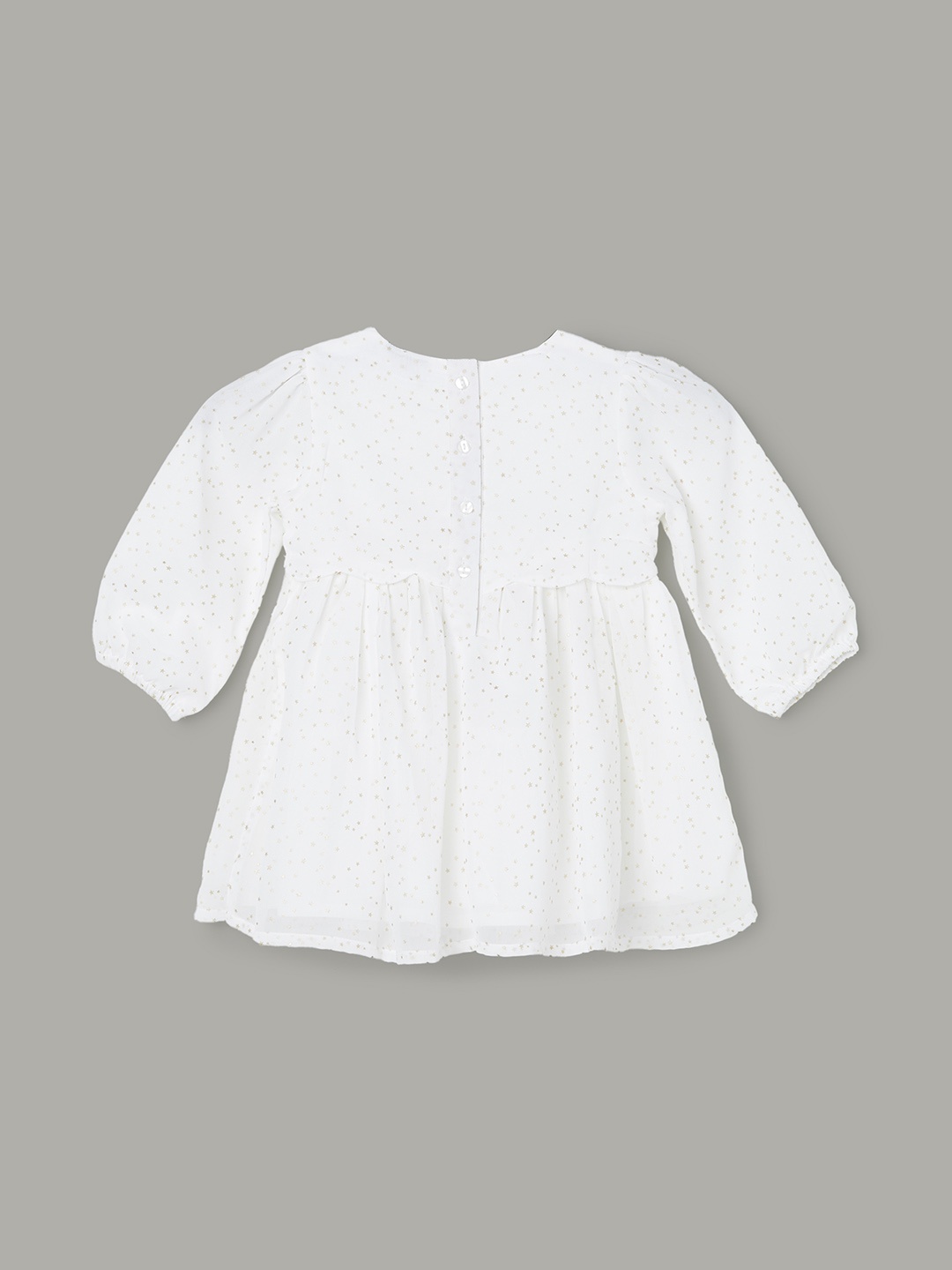 

Juniors by Lifestyle Polka Dot Printed Puff Sleeve A-Line Dress, Off white