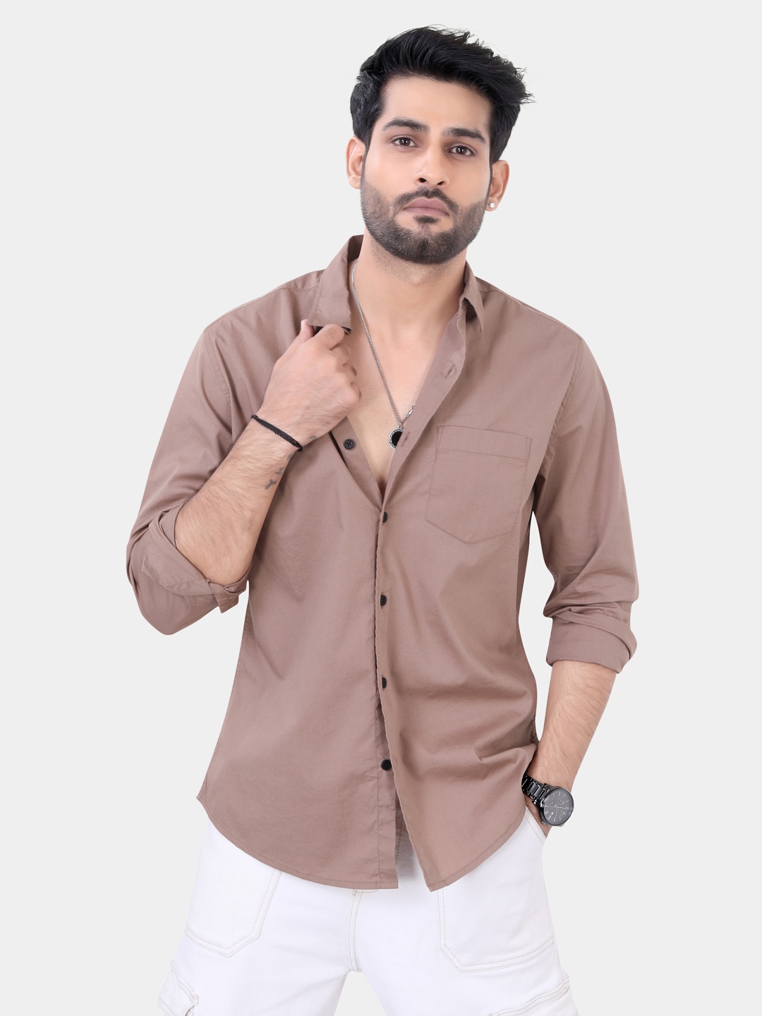 

VASTRADO Men Classic Slim Fit Cotton Casual Shirt, Brown