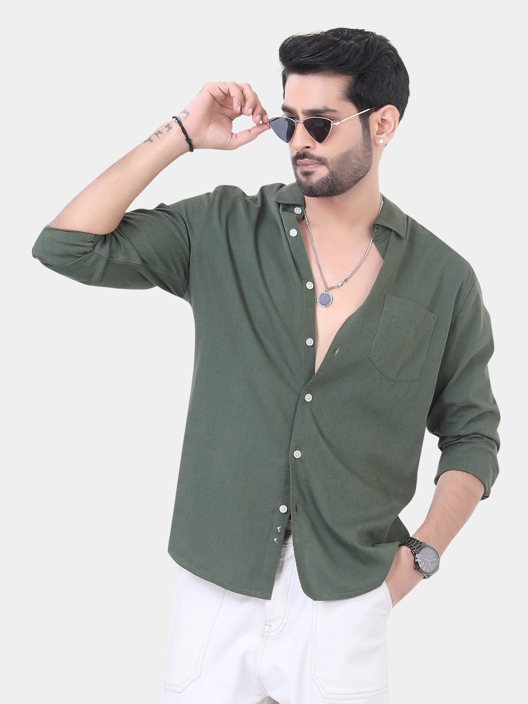 

VASTRADO Men Classic Slim Fit Cotton Casual Shirt, Olive