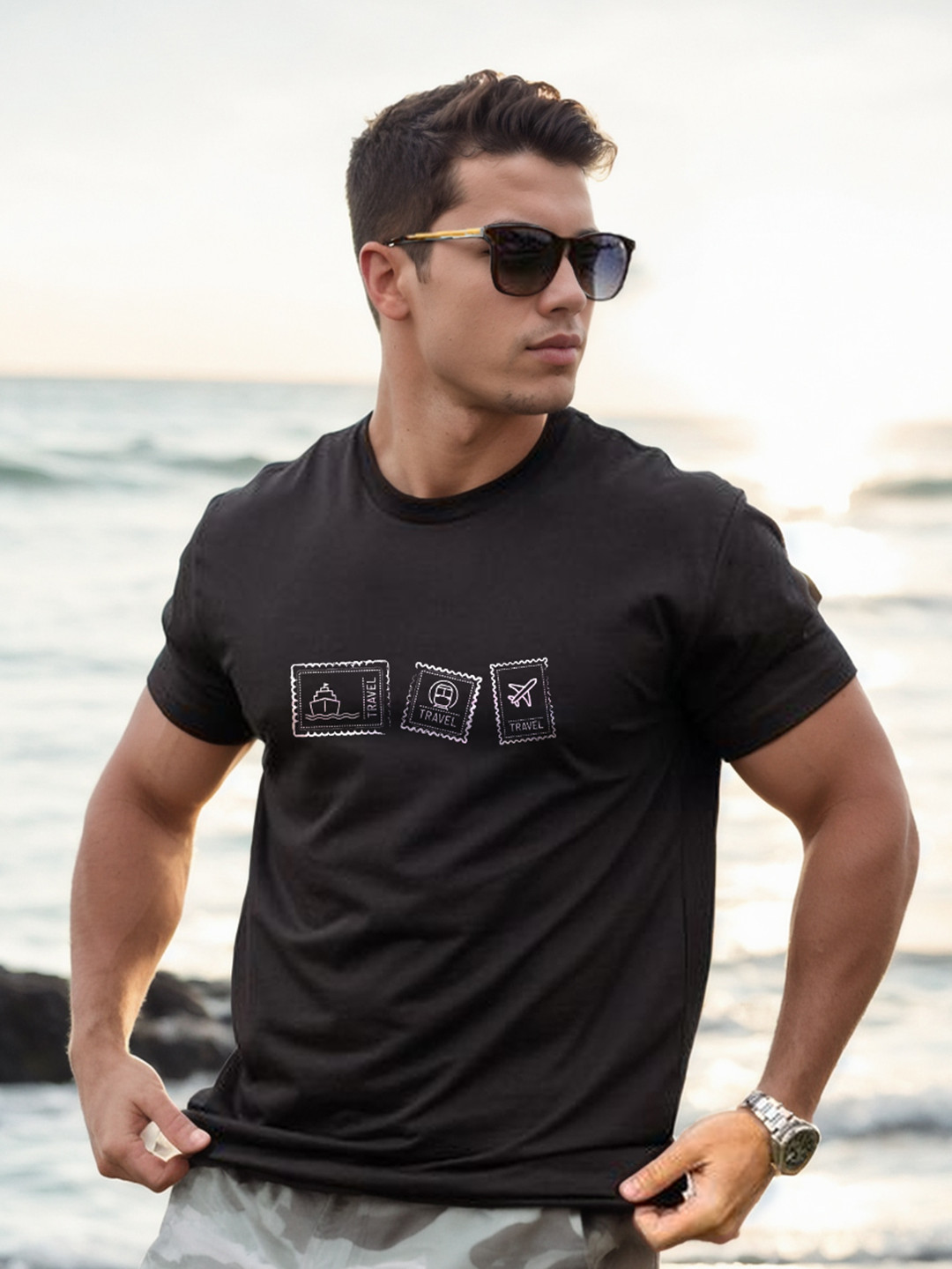 

NOBERO Graphic Printed Pure Cotton T-Shirt, Black