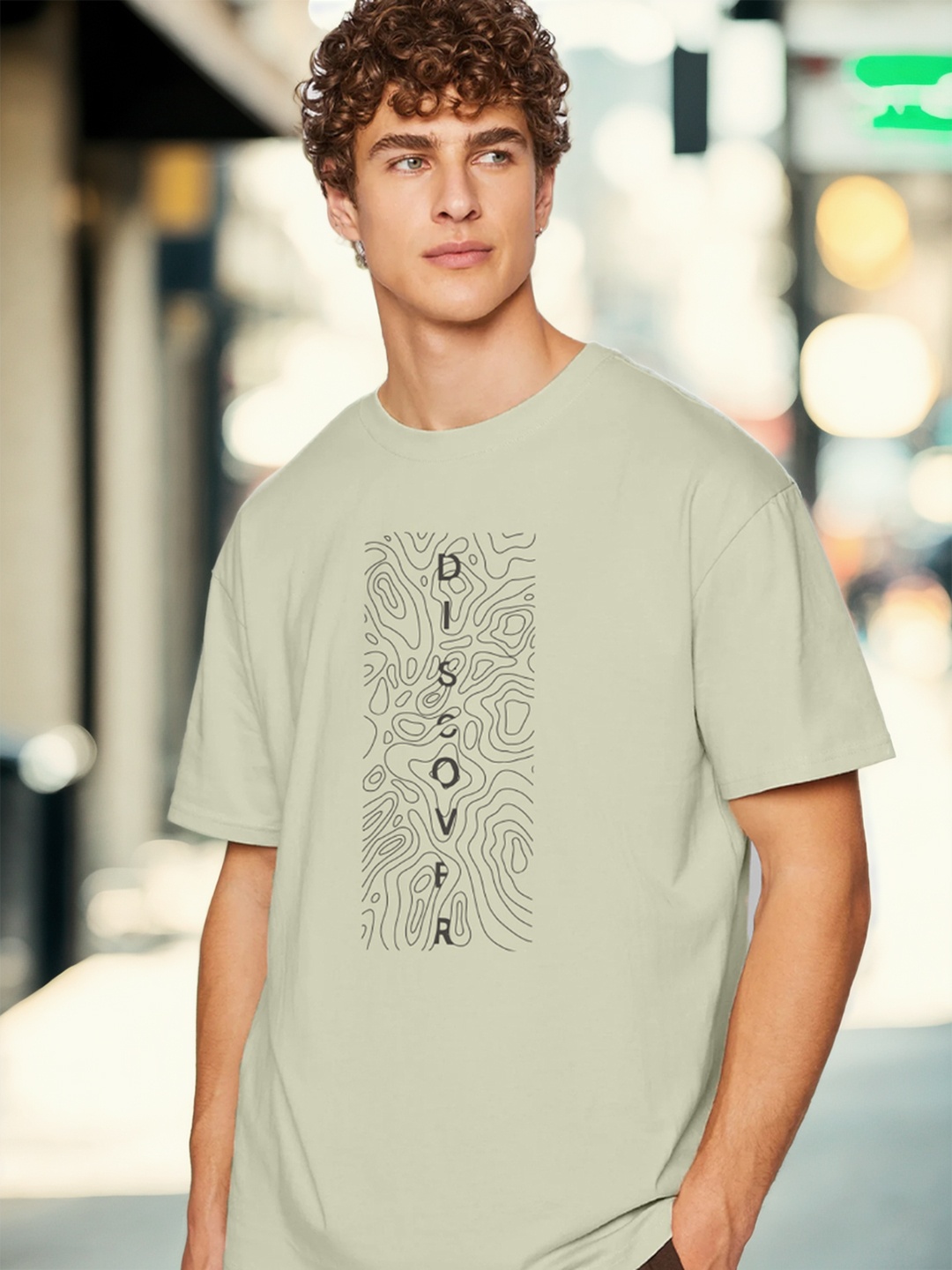 

NOBERO Graphic Printed Round Neck Cotton Oversized T-shirt, Green