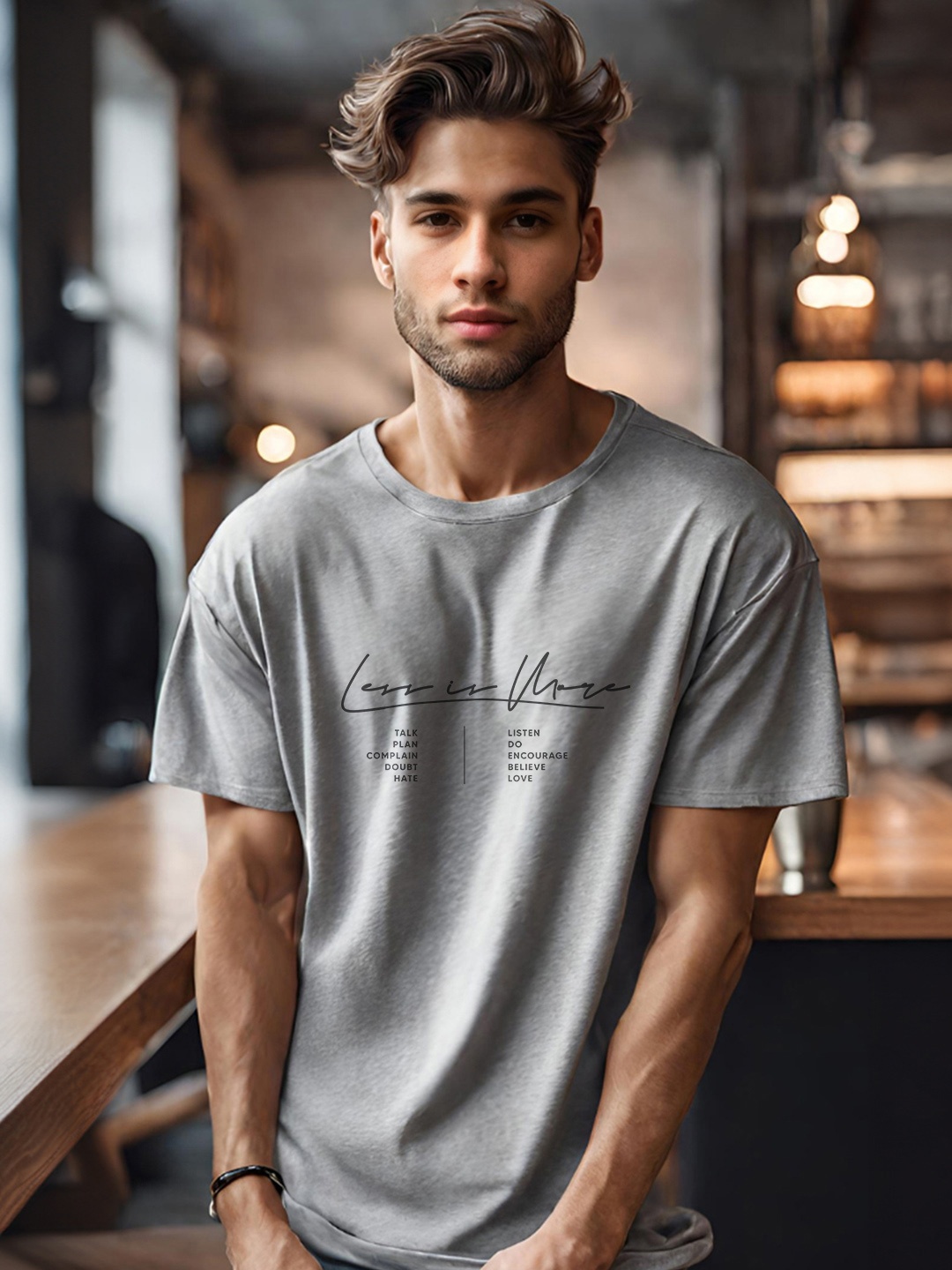 NOBERO Typography Printed Drop Shoulder Sleeves Pure Cotton Oversized T-Shirt, Grey melange