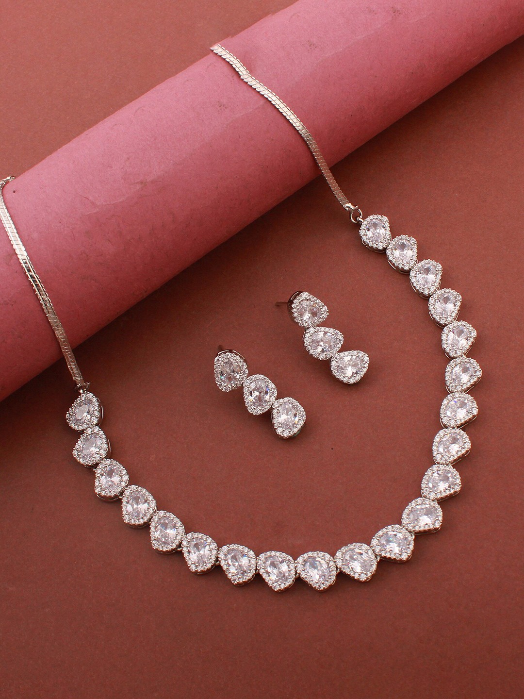 

Mirana Rhodium-Plated CZ-Studded Jewellery Set, Silver