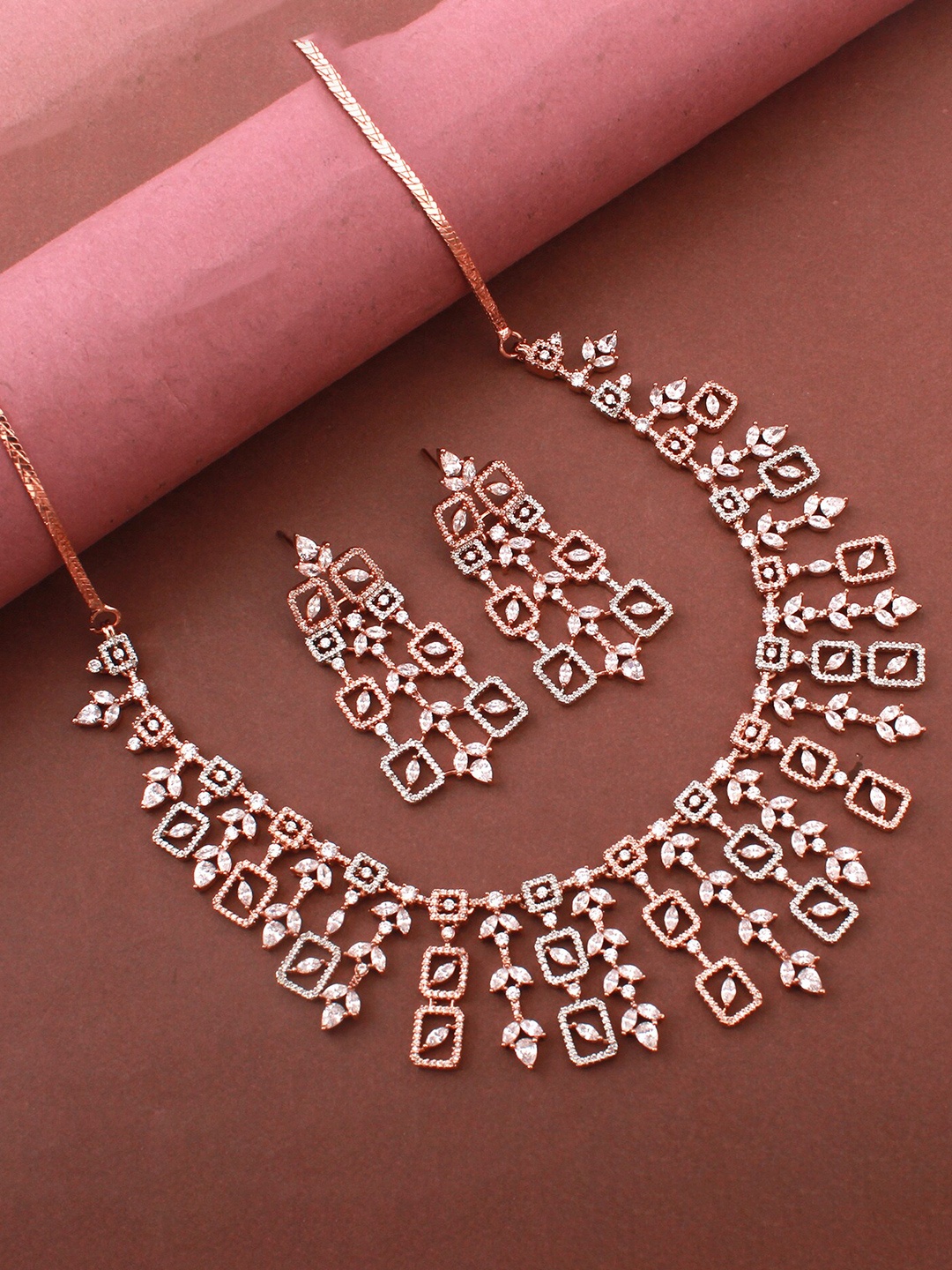 

Mirana Rose Gold-Plated Cubic Zirconia-Studded Jewellery Set