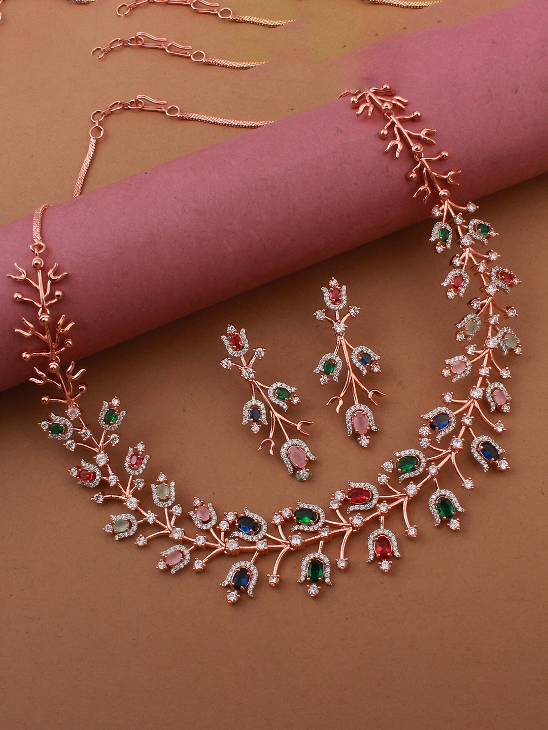

Mirana Rose Gold-Plated Cubic Zirconia-Studded Jewellery Set