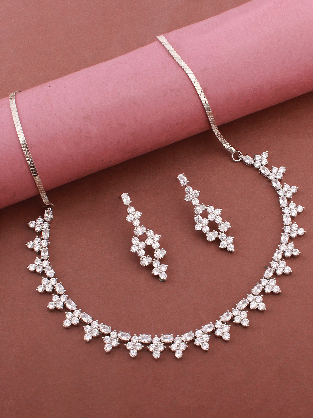

Mirana Rhodium-Plated CZ-Studded Jewellery Set, Silver