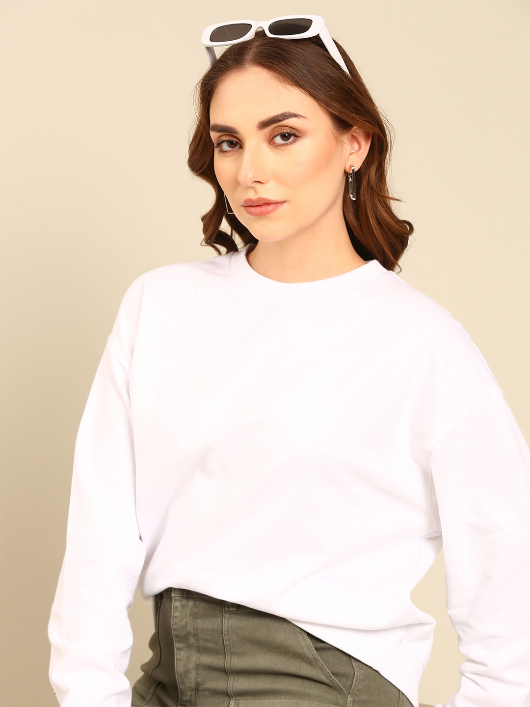 

Mast & Harbour Drop Shoulder Sleeves Pure Cotton Oversized Pullover, White