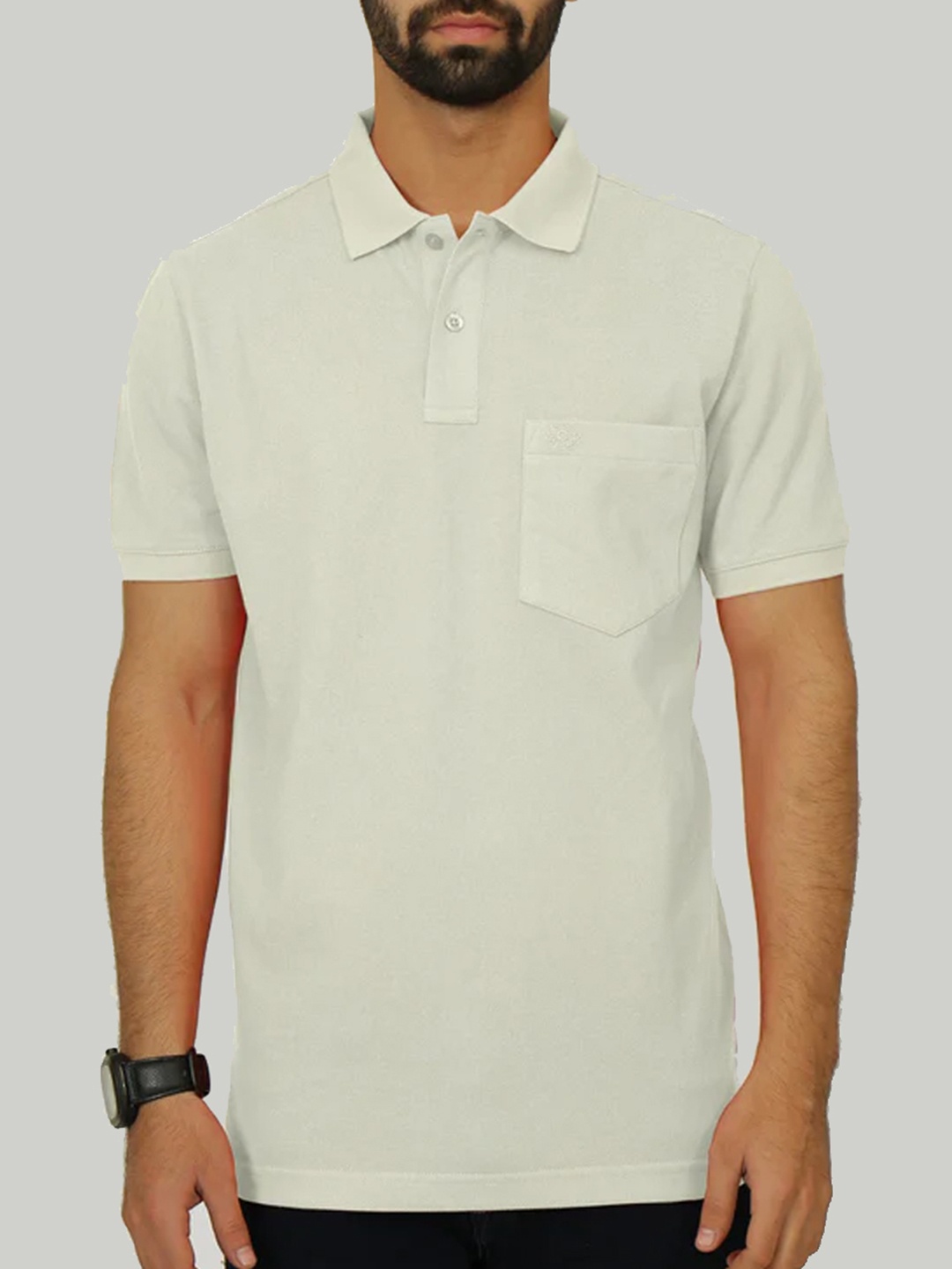 

CELSIUS Cotton Polo Collar Pockets Regular Fit T-shirt, Cream