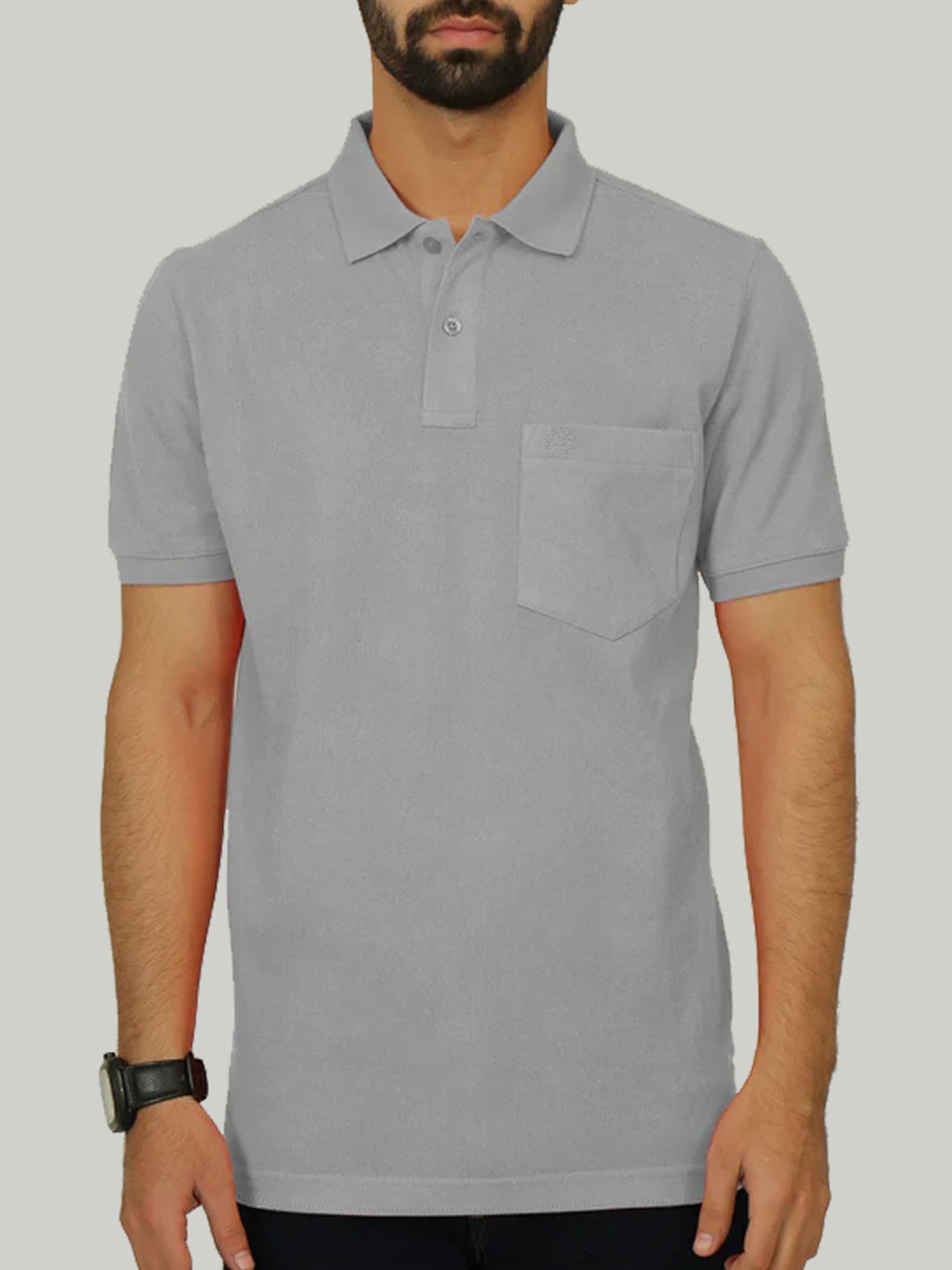 

CELSIUS Cotton Polo Collar Pockets Regular Fit T-shirt, Grey