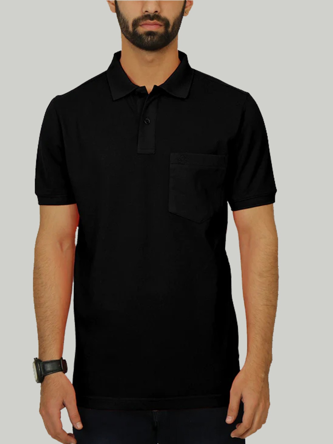 

CELSIUS Cotton Polo Collar Pockets Regular Fit T-shirt, Black