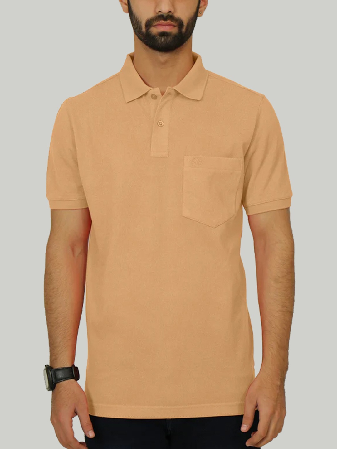 

CELSIUS Cotton Polo Collar Pockets Regular Fit T-shirt, Peach