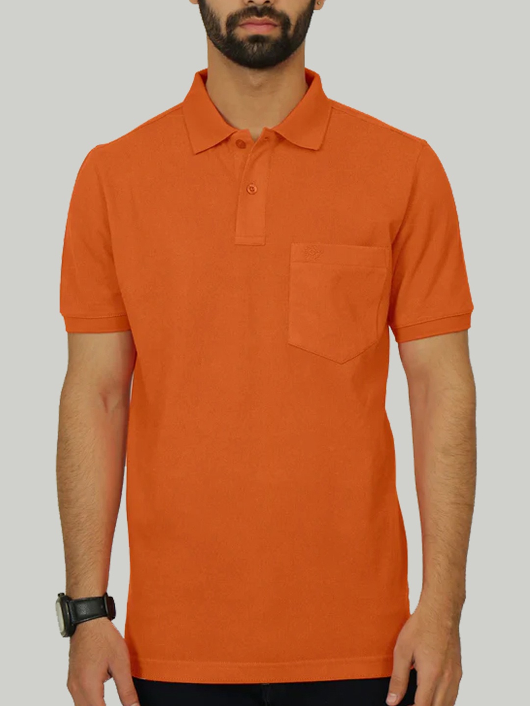 

CELSIUS Cotton Polo Collar Pockets Regular Fit T-shirt, Orange