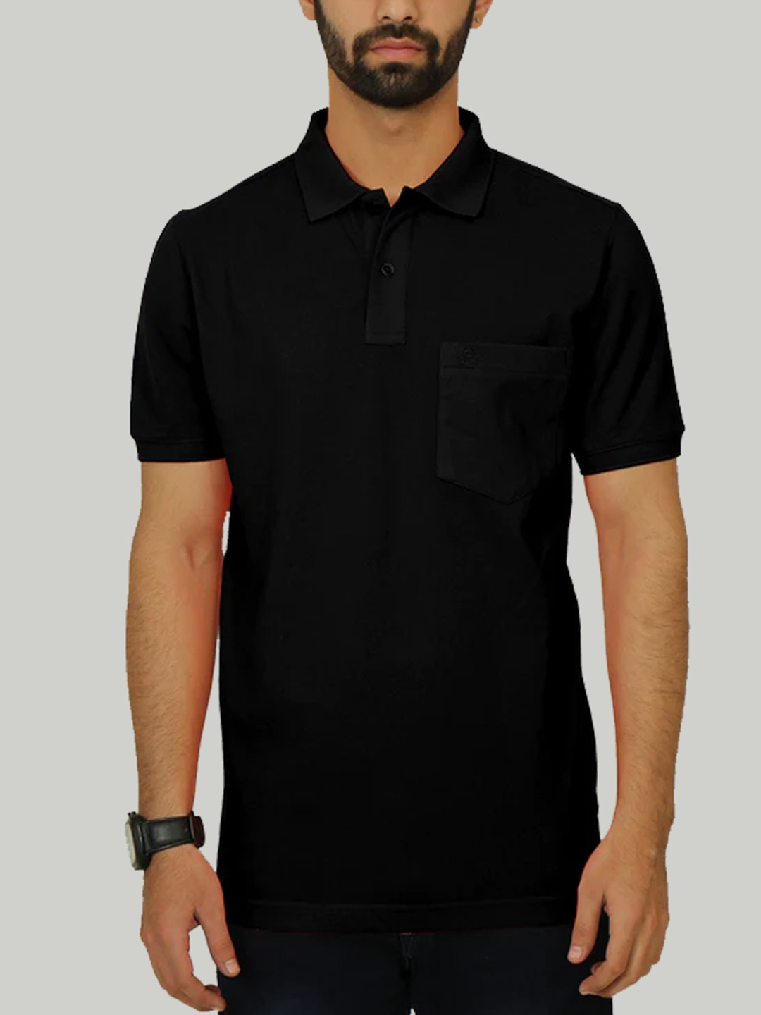 

CELSIUS Polo Collar Regular Fit Cotton Pockets Casual T-shirt, Black