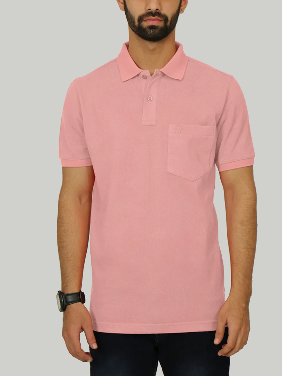 

CELSIUS Polo Collar Regular Fit Cotton Pockets Casual T-shirt, Pink