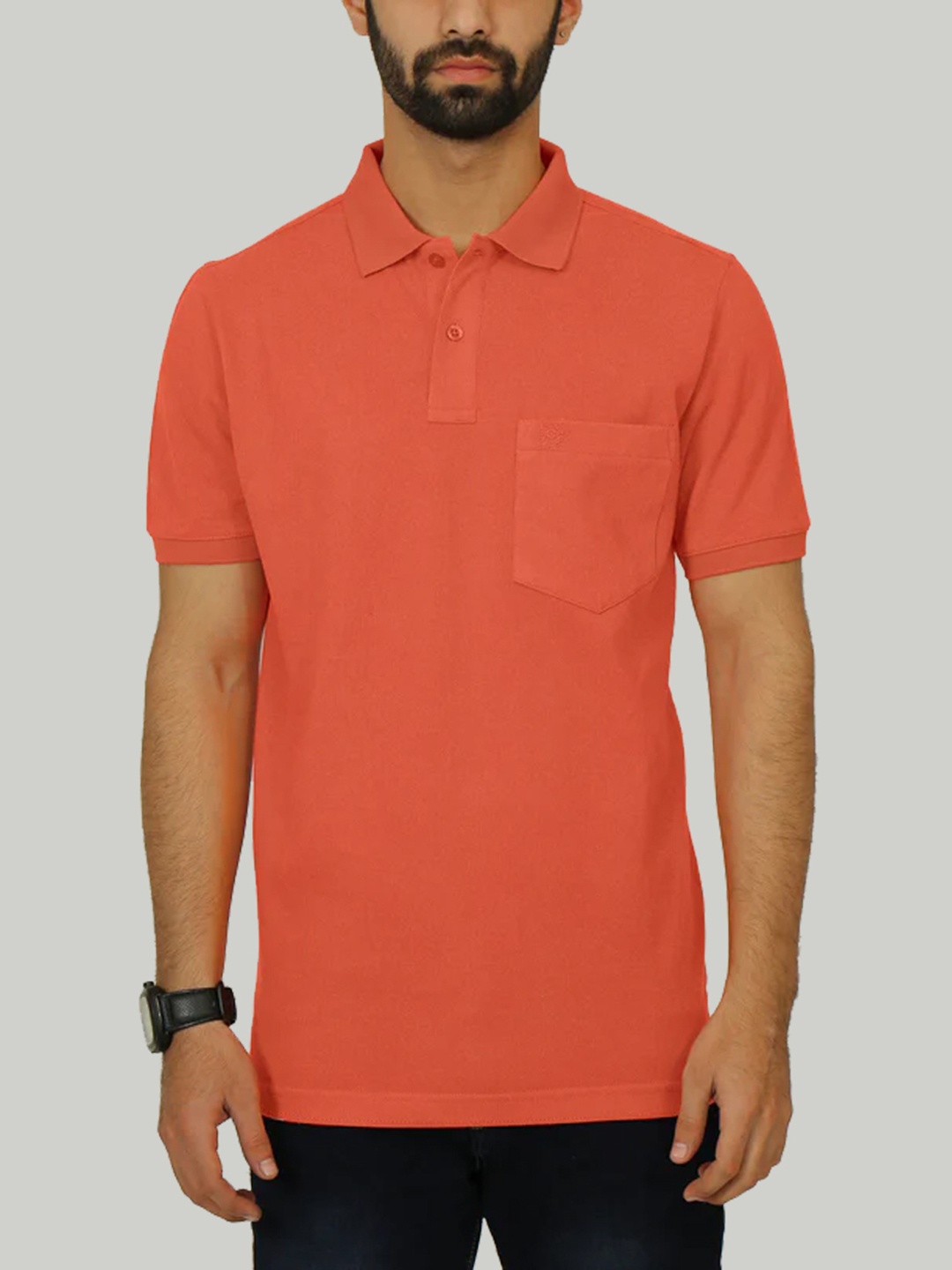 

CELSIUS Cotton Polo Collar Pockets Regular Fit T-shirt, Orange