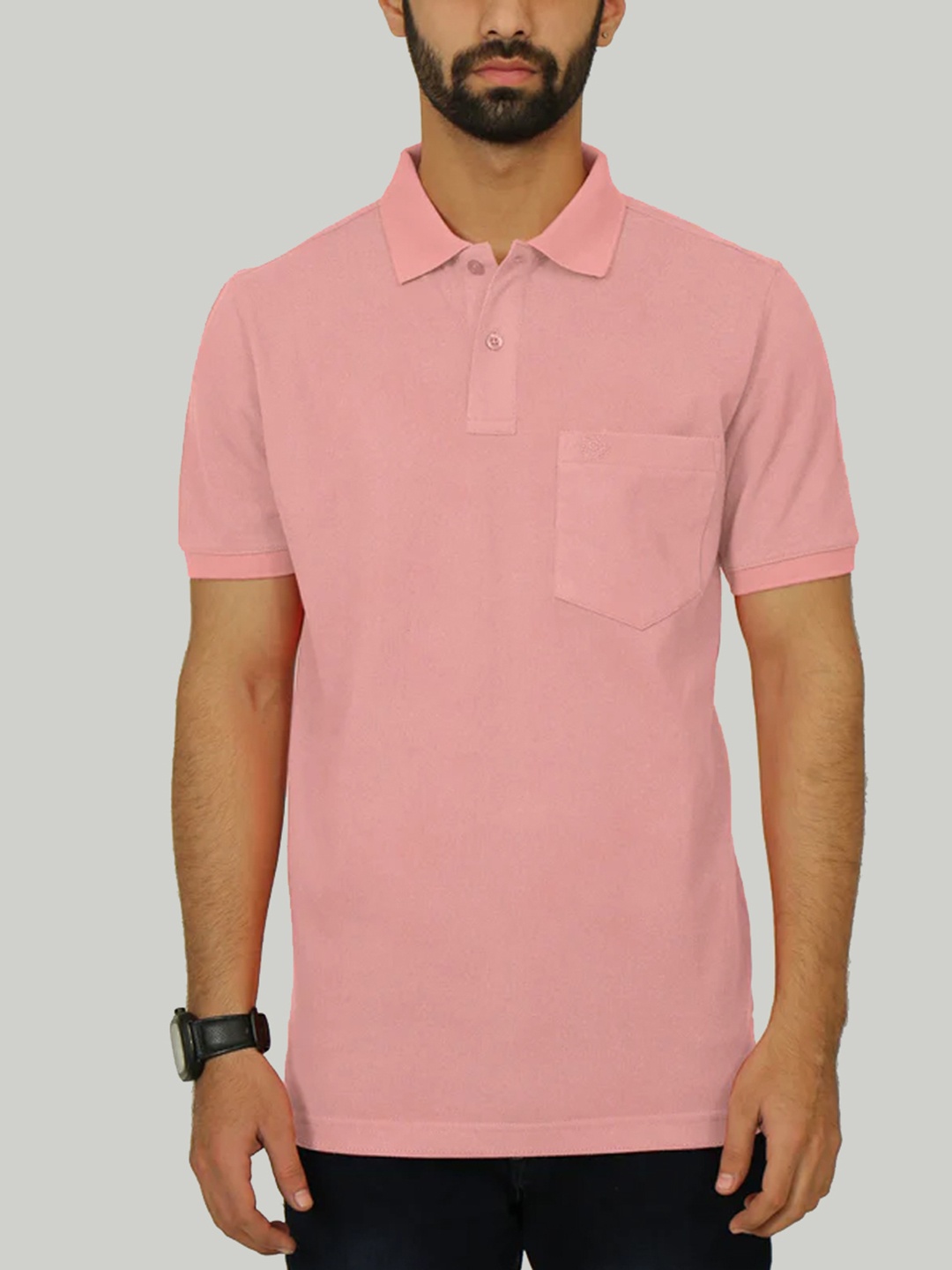 

CELSIUS Polo Collar Regular Fit Cotton Pockets Casual T-shirt, Pink