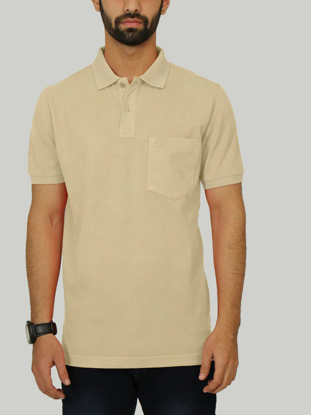 

CELSIUS Polo Collar Regular Fit Cotton Pockets Casual T-shirt, Beige