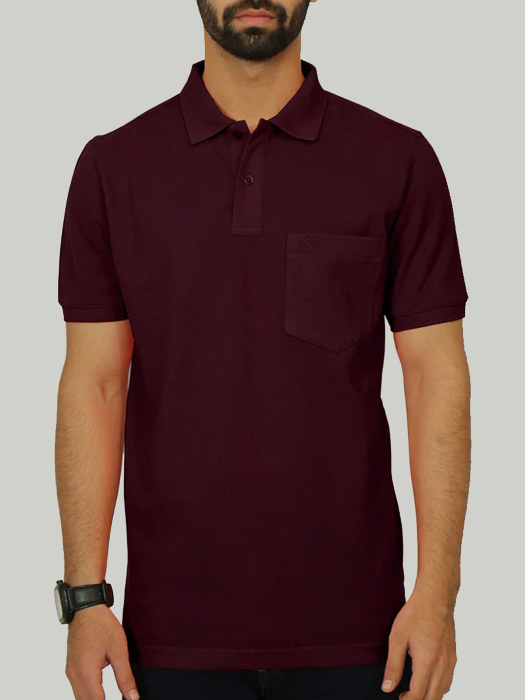 

CELSIUS Polo Collar Short Sleeves Pockets T-shirt, Maroon