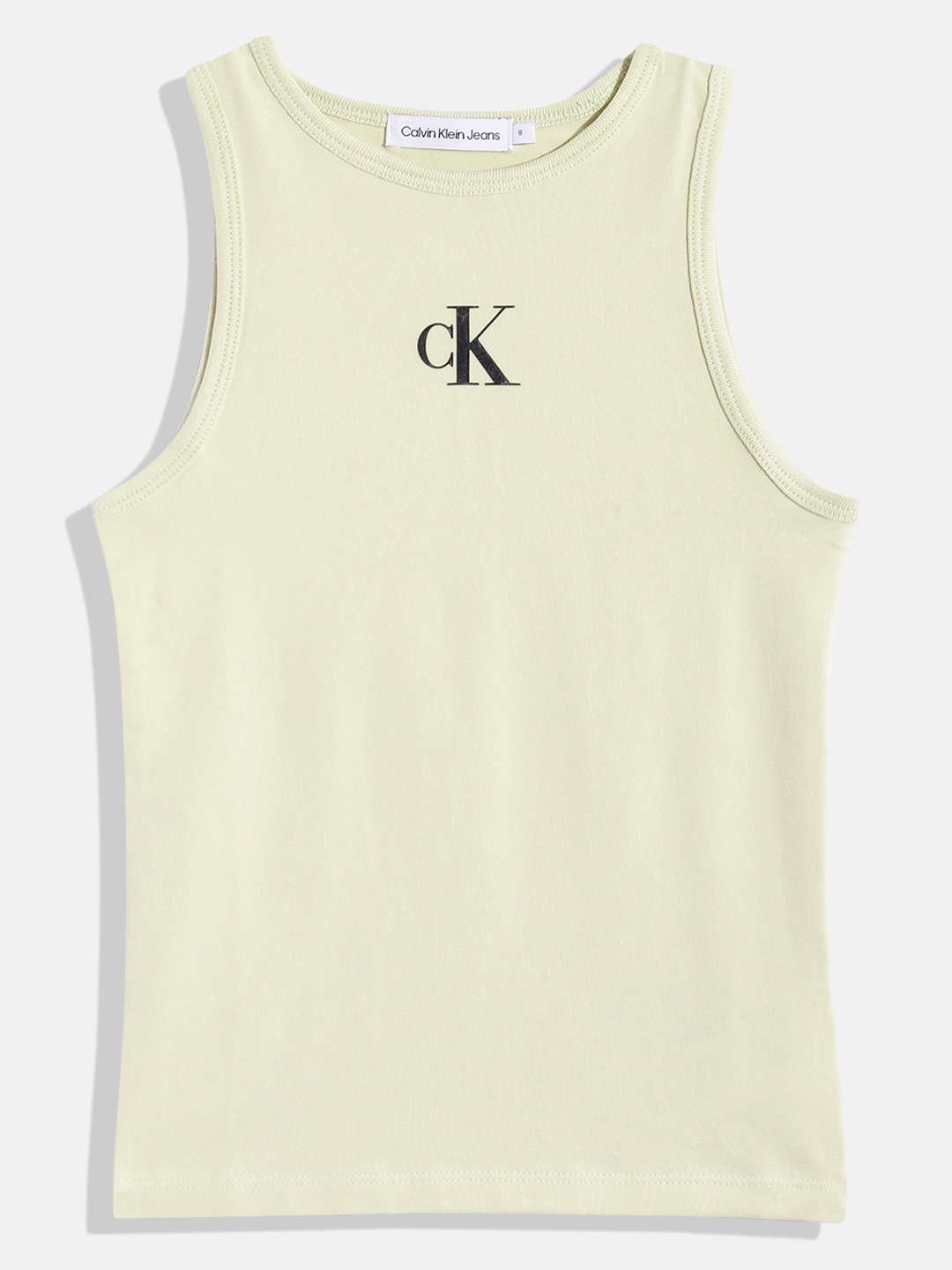 

Calvin Klein Jeans Girls Brand Logo Printed Pure Cotton Sleeveless Tank T-shirt, Green