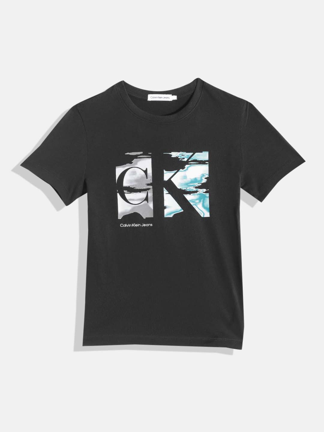 

Calvin Klein Jeans Boys Brand Logo Printed Pure Cotton T-shirt, Black