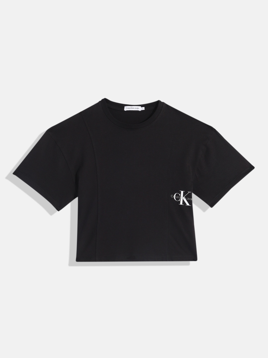 

Calvin Klein Jeans Girls Brand Logo Placement Print Drop-Shoulder Sleeves Cotton T-shirt, Black
