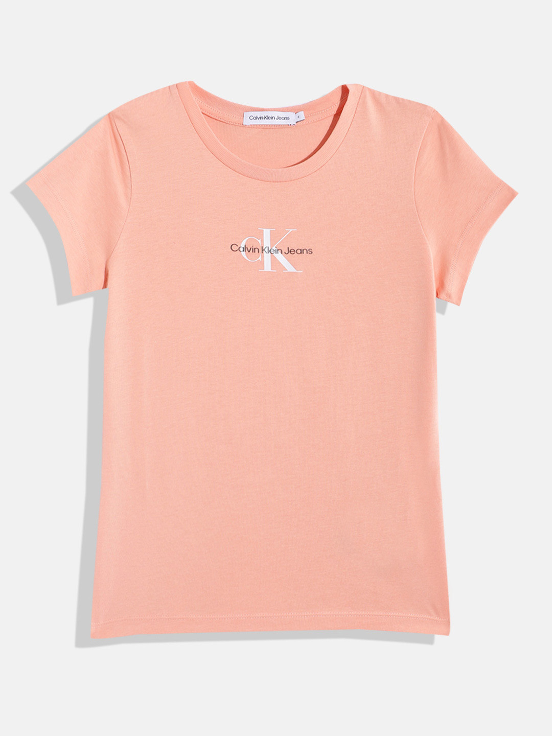 

Calvin Klein Jeans Girls Brand Logo Printed Pure Cotton T-shirt, Peach