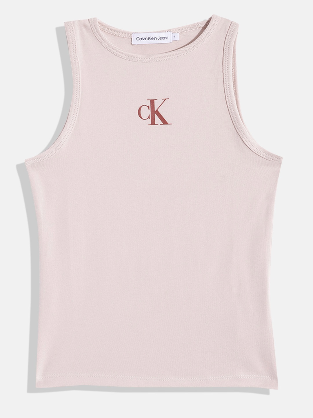 

Calvin Klein Jeans Girls Brand Logo Printed Pure Cotton Tank T-shirt, Pink