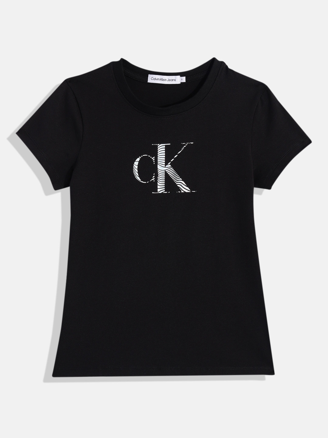 

Calvin Klein Jeans Girls Brand Logo Print Slim Fit T-shirt With Iridescent Effect, Black