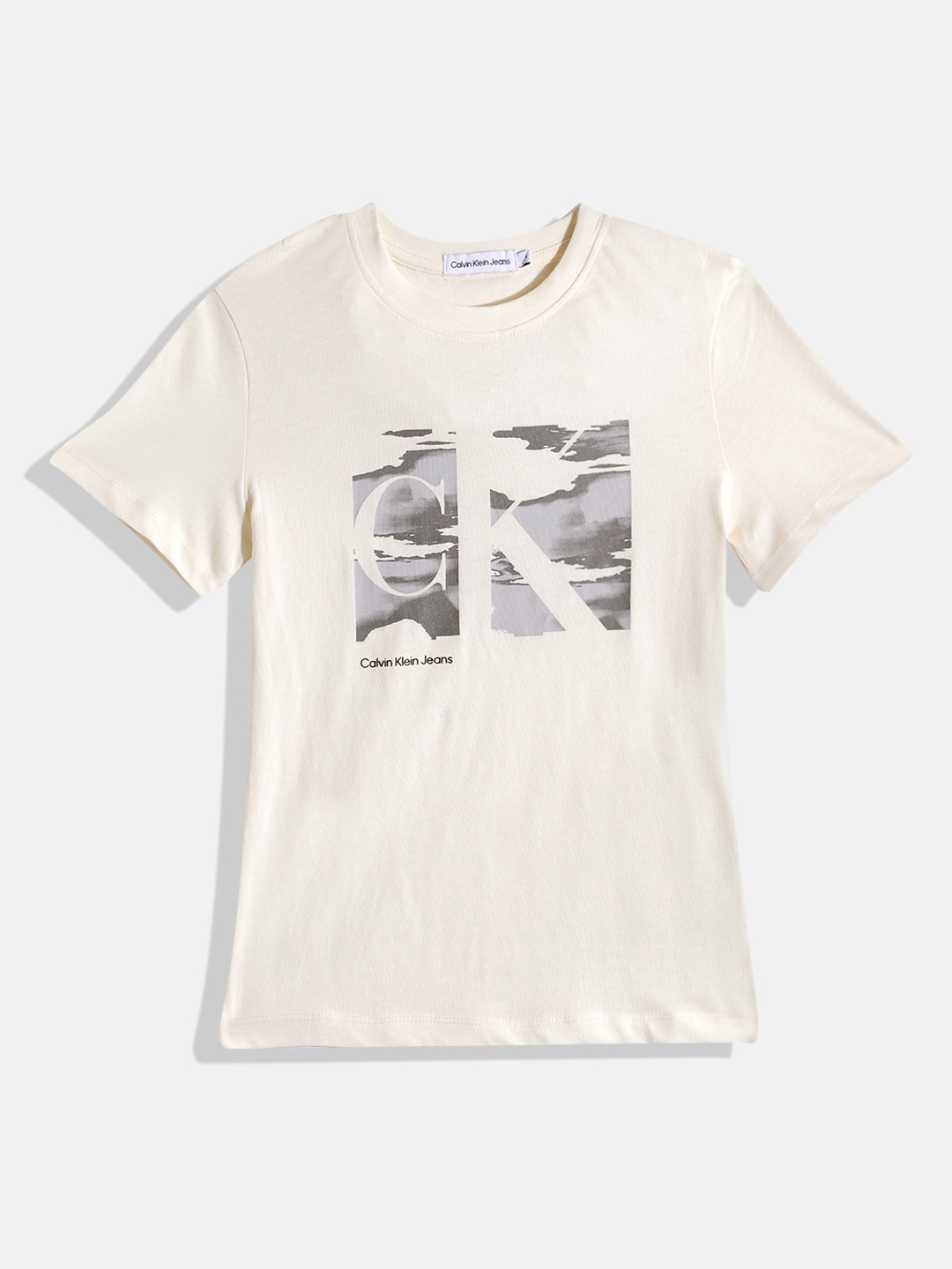 

Calvin Klein Jeans Boys Brand Logo Printed Cotton T-shirt, Off white
