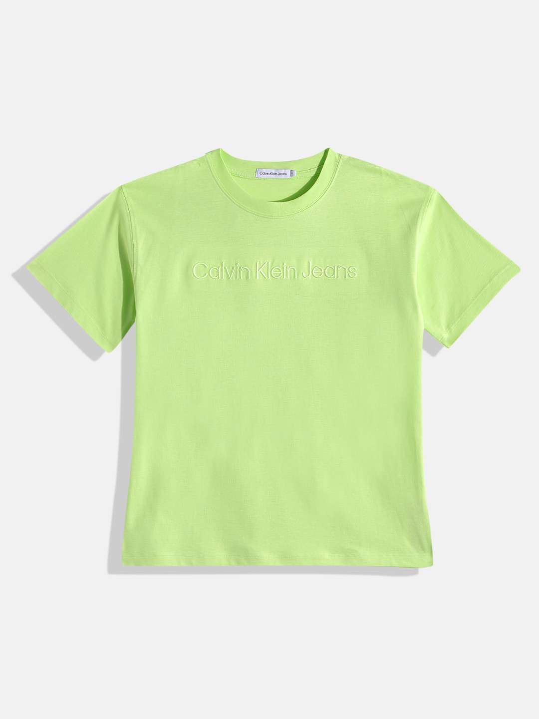 

Calvin Klein Jeans Boys Brand Logo Drop-Shoulder Sleeves Pure Cotton T-shirt, Green