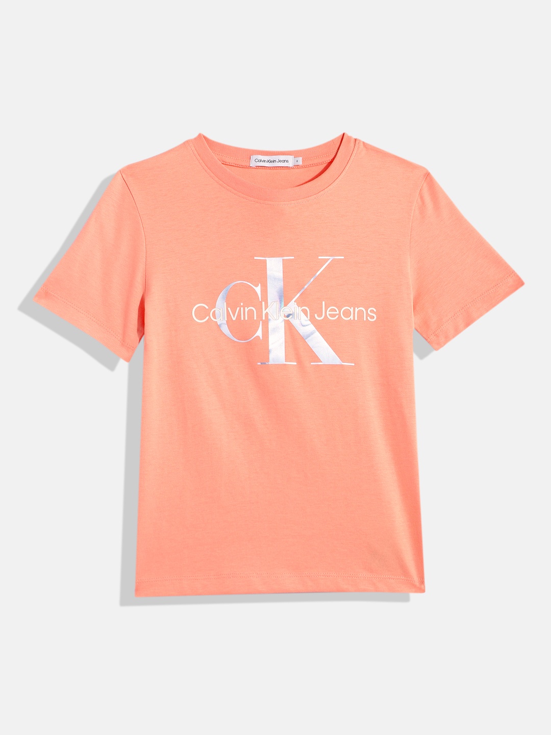 

Calvin Klein Jeans Unisex Kids Brand Logo Print Pure Cotton T-shirt, Coral