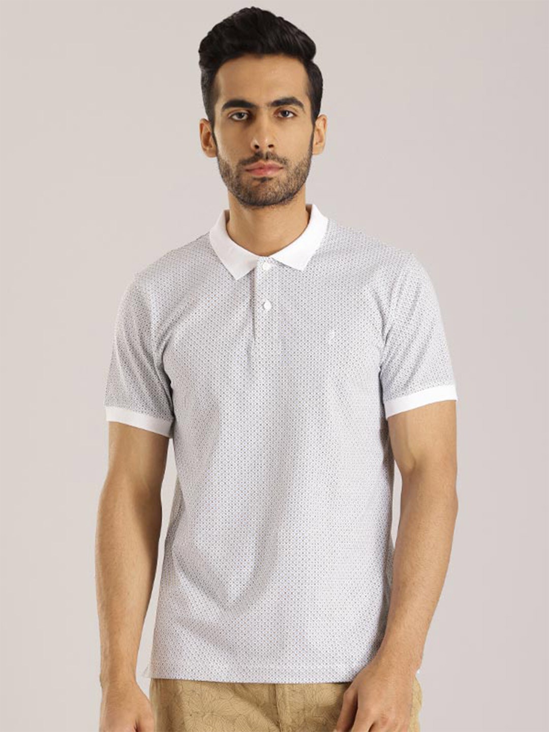 

Indian Terrain Geometric Printed Polo Collar T-shirt, White