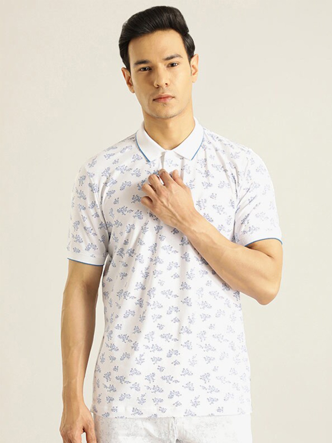 

Indian Terrain Floral Printed Polo Collar T-shirt, White