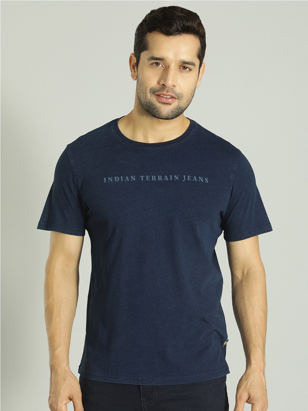 

Indian Terrain Typography Printed Pure Cotton T-shirt, Navy blue