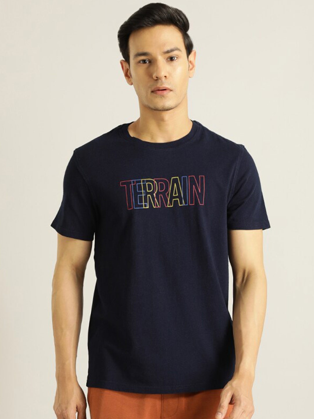 

Indian Terrain Typography Printed Pure Cotton T-shirt, Navy blue