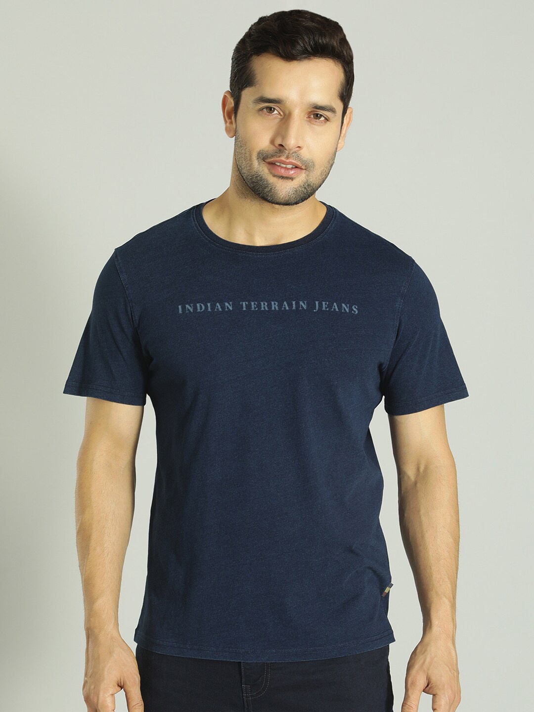 

Indian Terrain Typography Printed Pure Cotton T-shirt, Navy blue