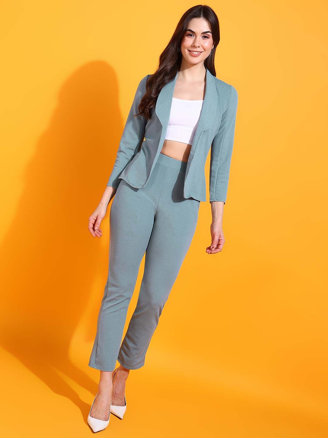 

WESTHOOD Square Neck Top With Trousers & Blazer, Blue