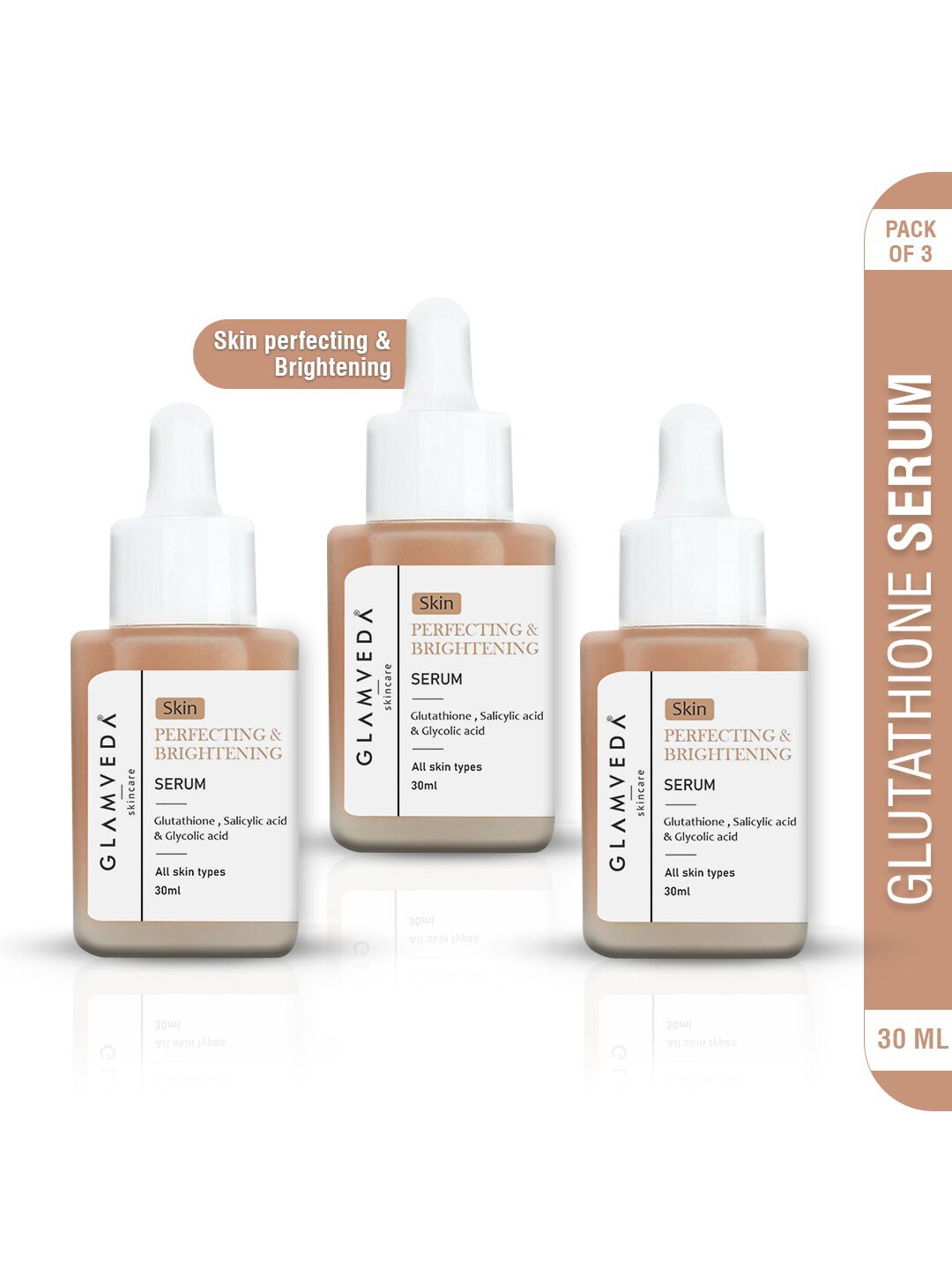 

GLAMVEDA Set of 3 Glutathione Skin Perfecting Face Serum with Salicylic Acid - 30 ml Each, White