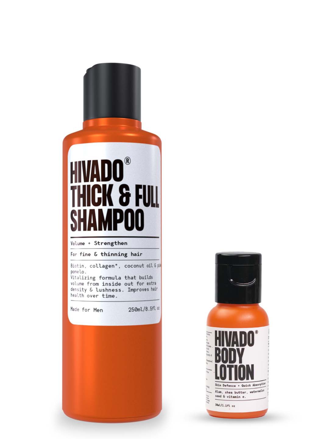 

HIVADO Set Of 2 Thick & Full Shampoo - 250ml & Body Lotion - 30ml, Black