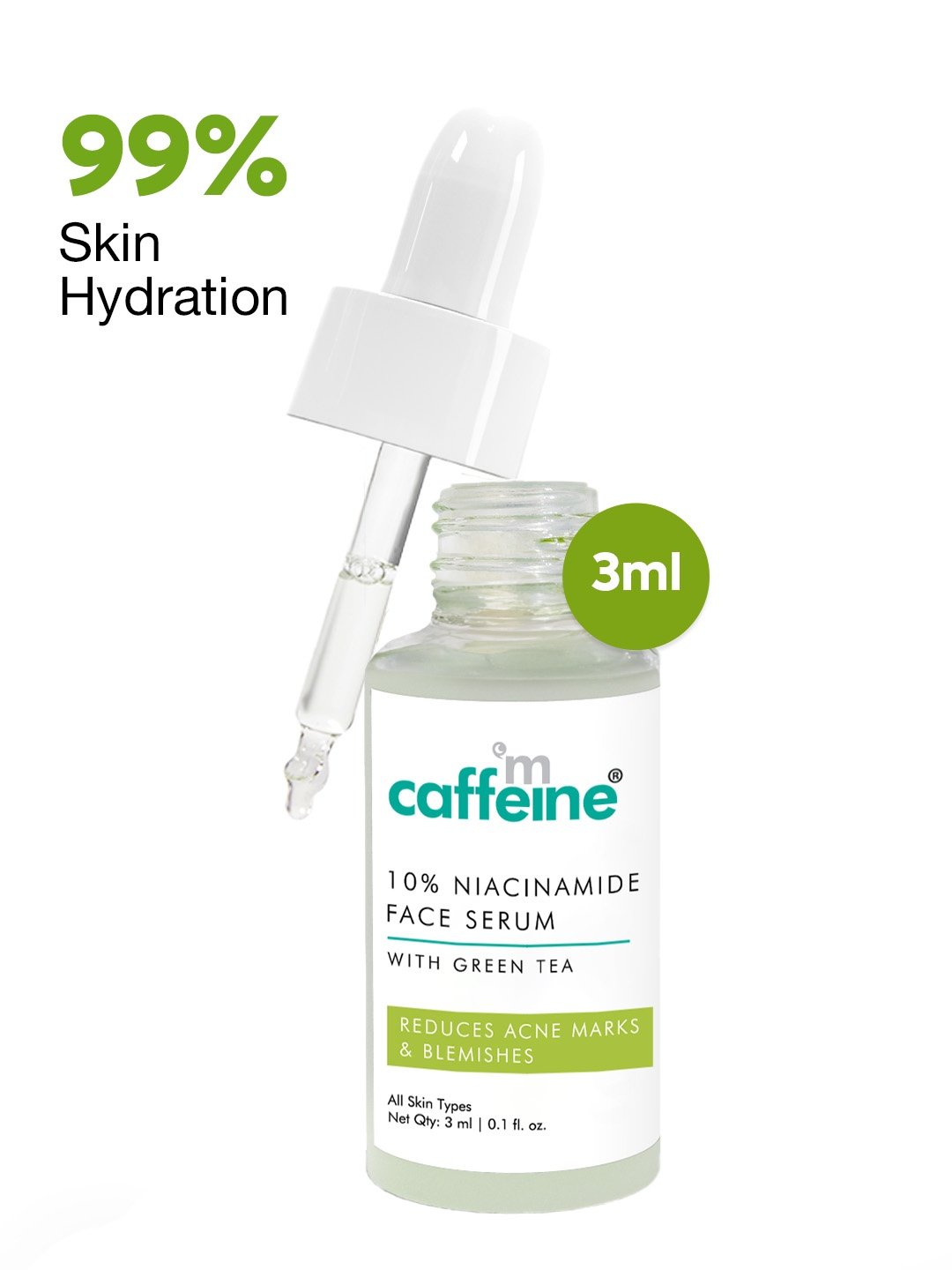 

MCaffeine 10% Niacinamide Face Serum Reduces Acne Mark & Blemishes With Green Tea -3ml, White