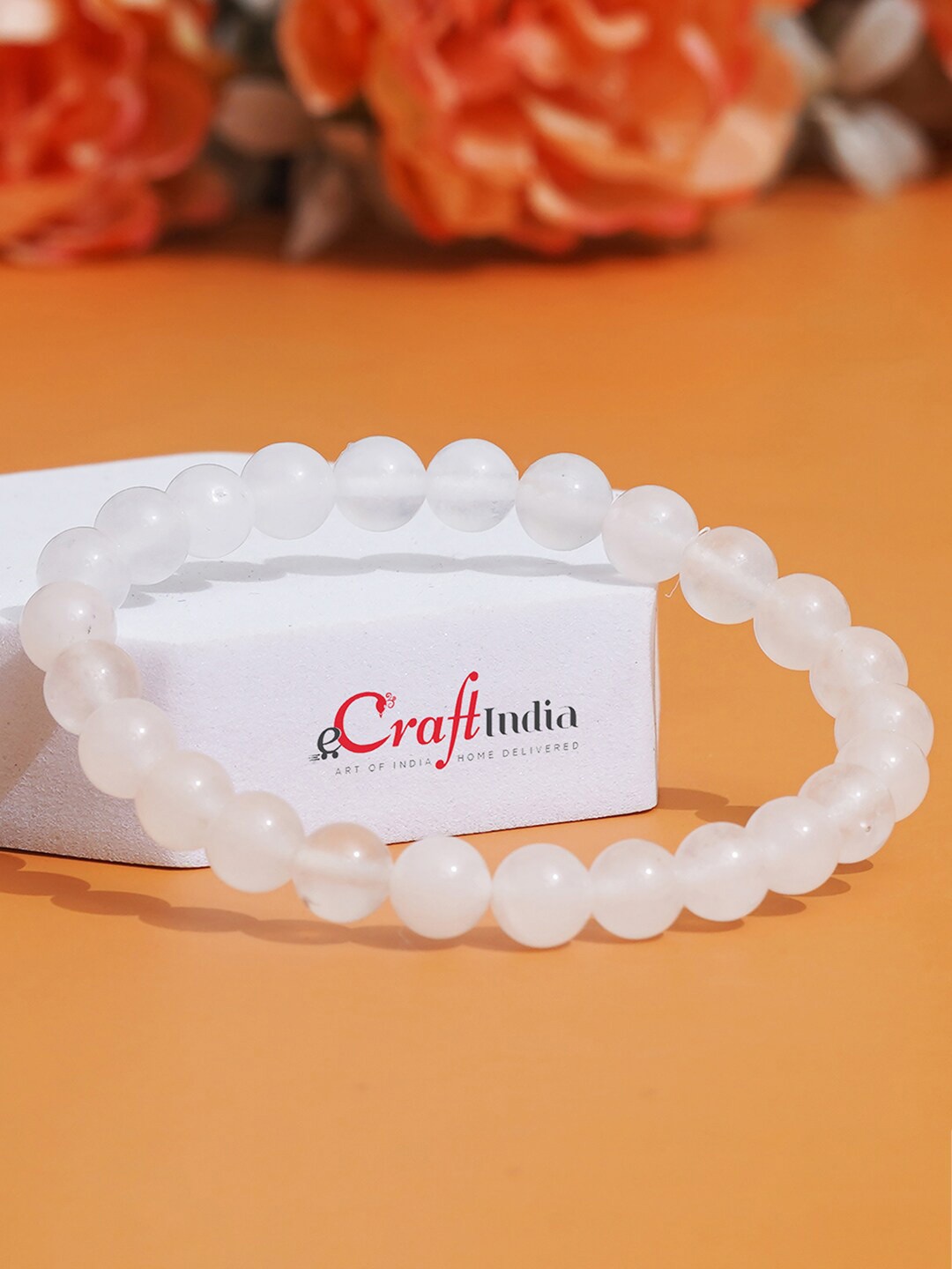 

eCraftIndia Unisex Pack Of 2 Brass Beaded Elasticated Bracelet, White