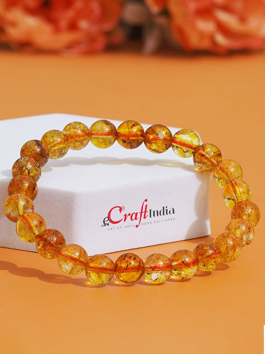 

eCraftIndia Unisex Set Of 2 Crystal Beaded Elasticated Bracelet, Orange