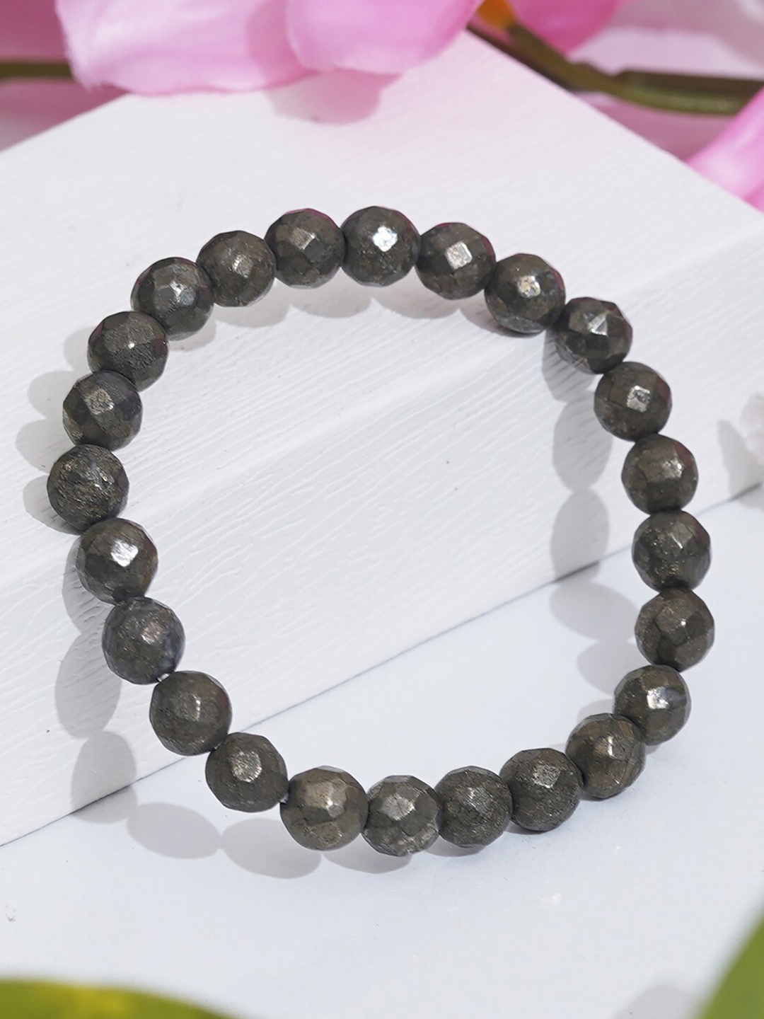 

eCraftIndia Unisex Pack Of 2 Brass Beaded Elasticated Bracelet, Grey