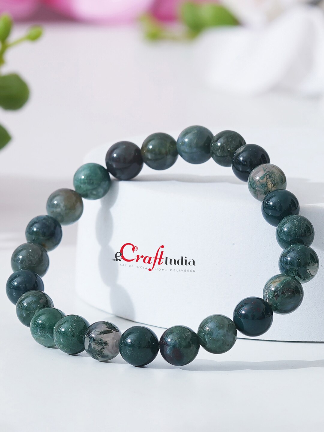 

eCraftIndia Unisex Pack Of 2 Brass Beaded Elasticated Bracelet, Green